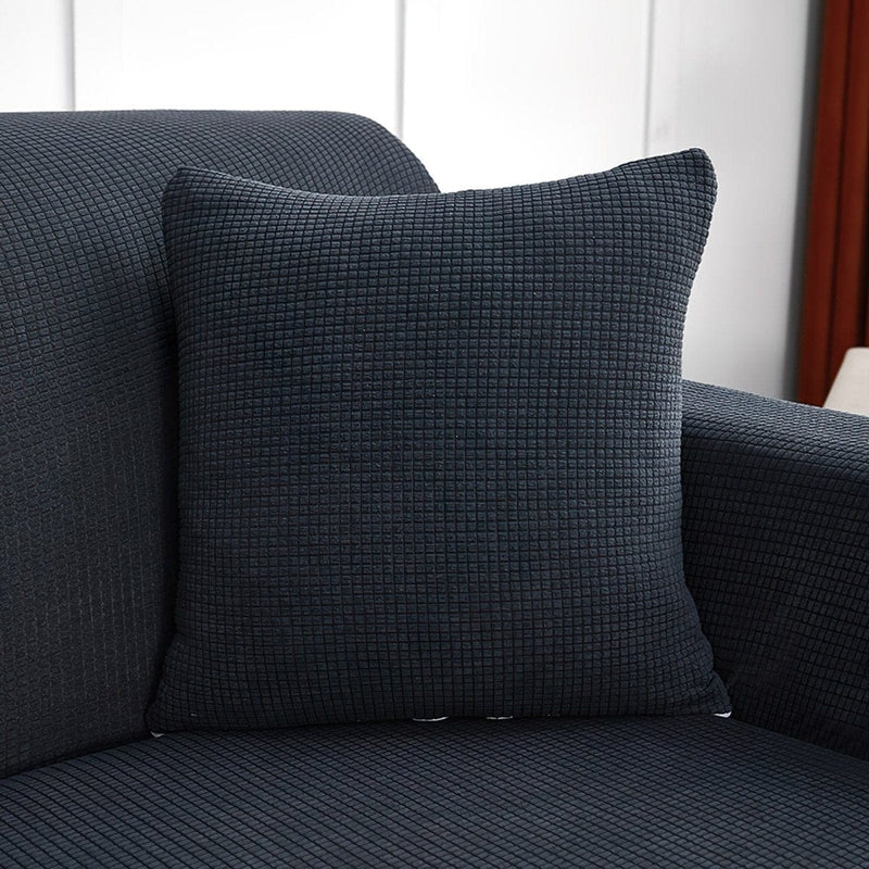 Wasserabweisender Kissenbezug 45 × 45 cm — 1 Stück, Grau, auf einem Sofa
