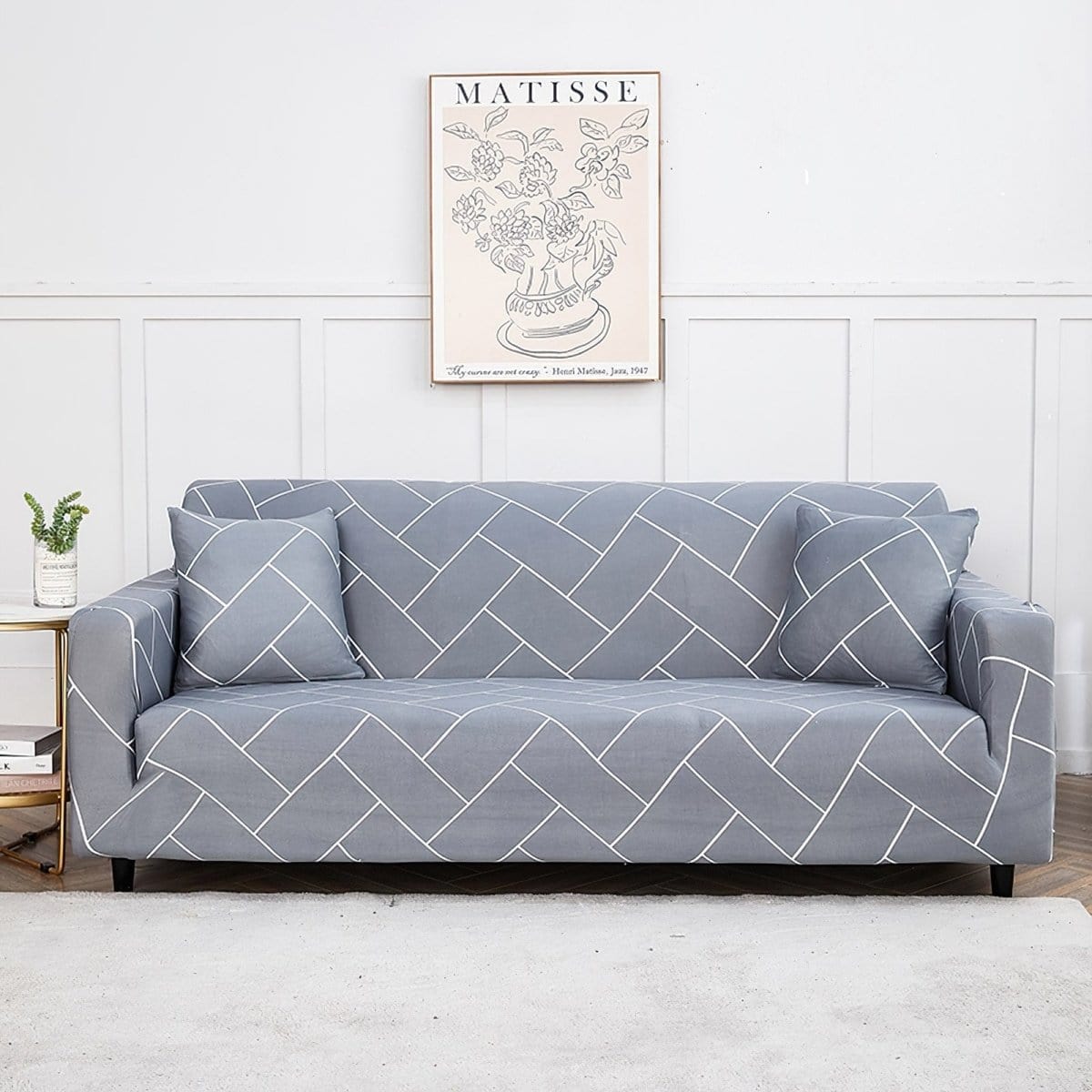 Stretch-Sofabezug Grau Chevron