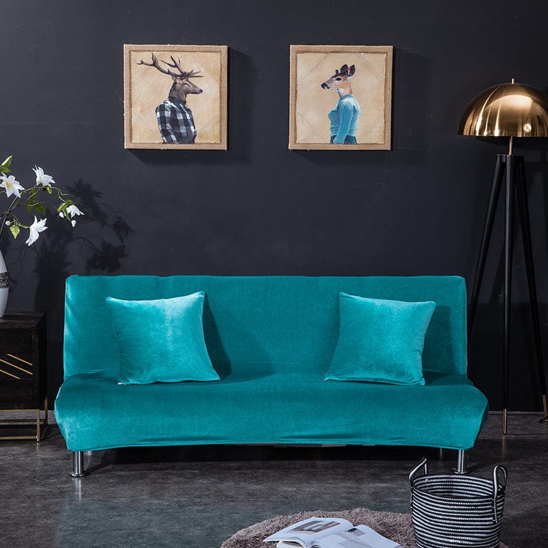 Bezug aus Samt für Klick-Klack-Sofa, Pfauenblau, auf einem Klick-Klack-Sofa
