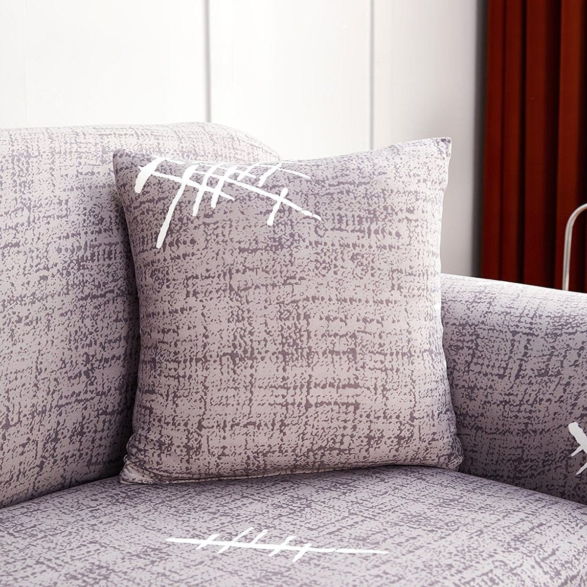 Stretch-Kissenbezüge 45 × 45 cm — 2er-Set, Grau Kreuzmuster, auf einem Sofa