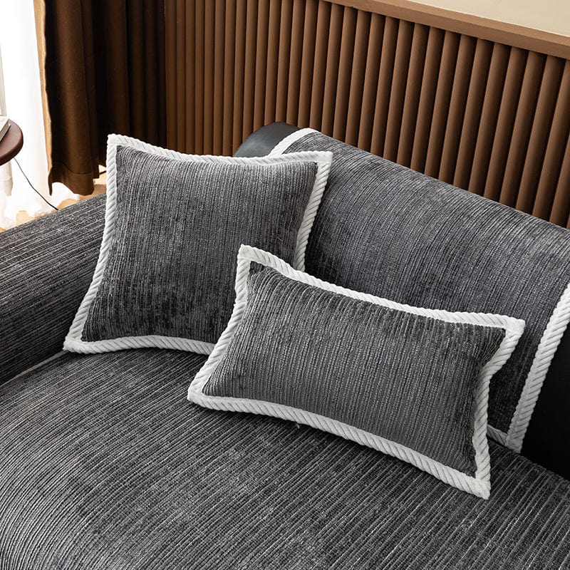EasyCover-Kissenbezug aus Cord-Chenille — 1 Stück, Dunkelgrau Cord, auf einem Sofa