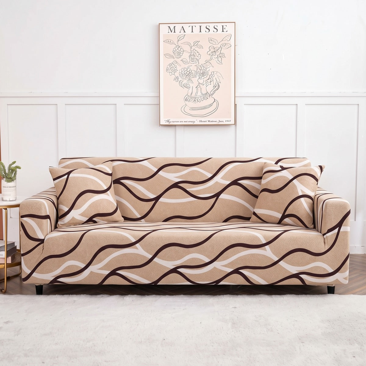 Stretch-Sofabezug Beige Wellen