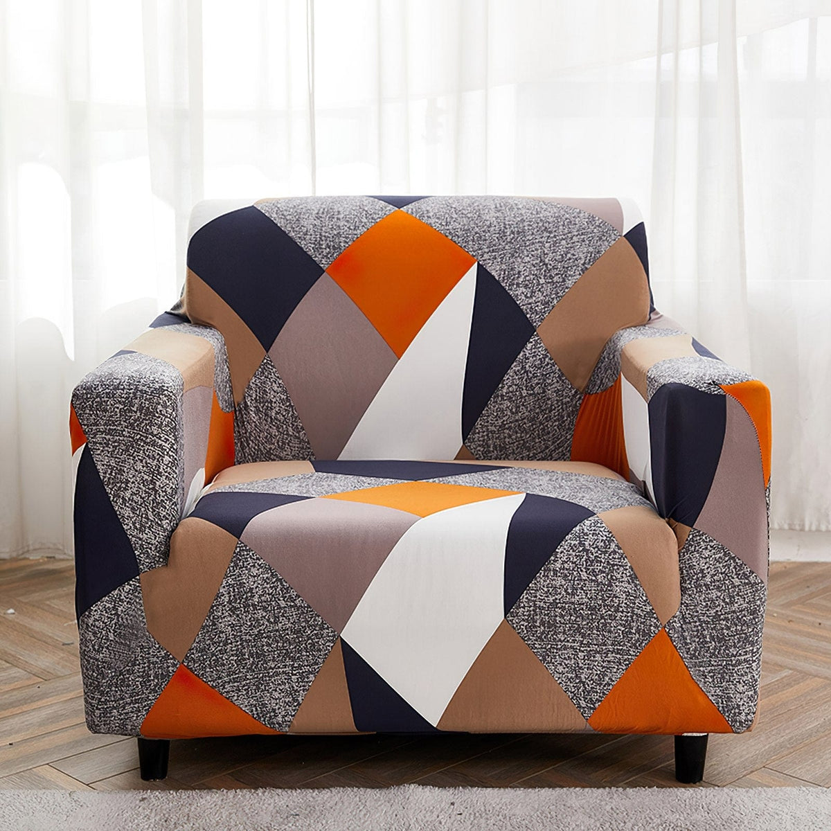 Stretch-Sesselbezug Patchwork Orange und Marine